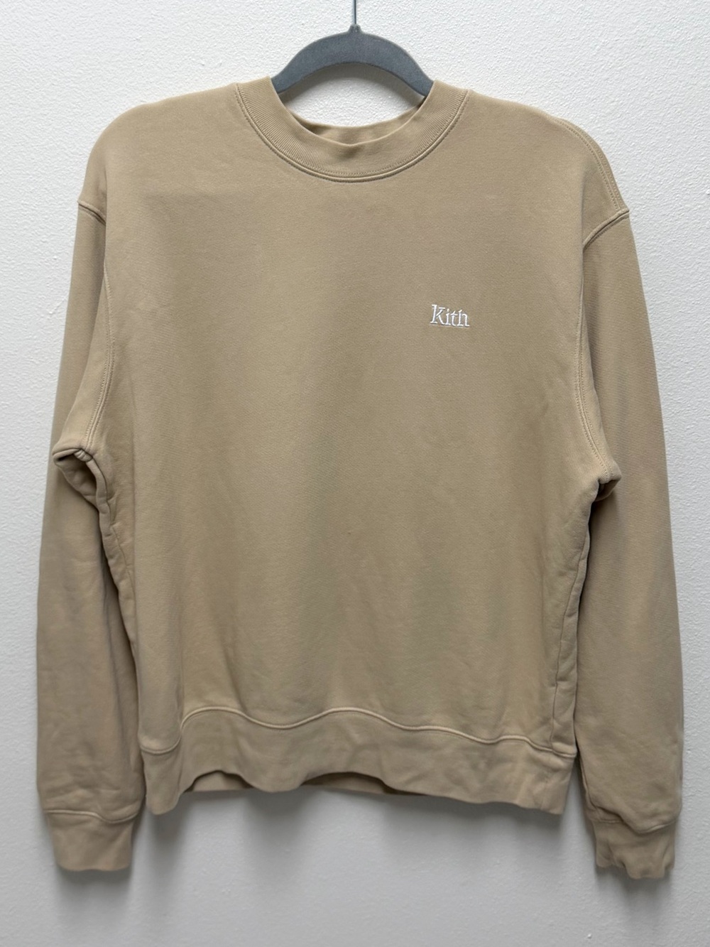 Kith Crewneck Sweatshirt Mens Small Beige Embroidered Script Logo 100% Cotton S